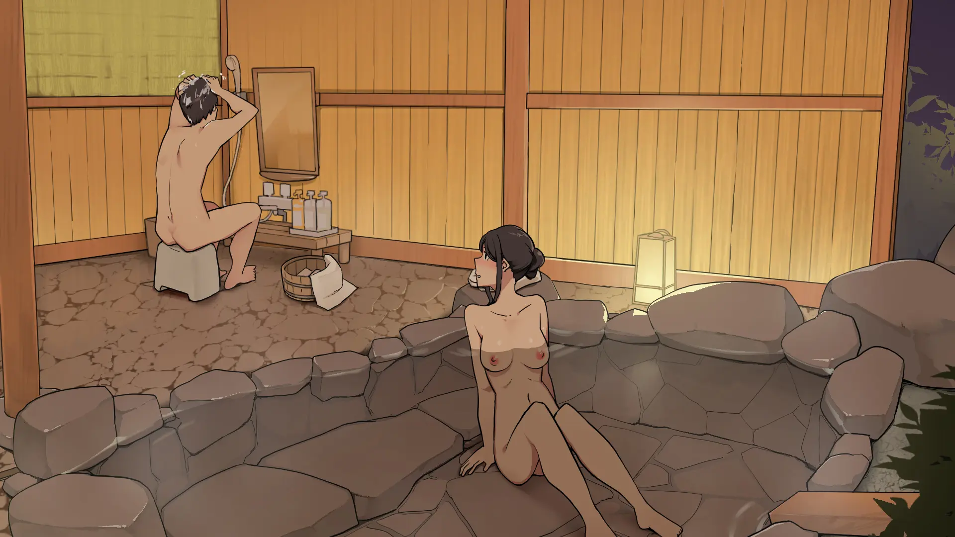 Onsen Ryokou Nite Rotenburo-Tsuki Kyakushitsu De Sex Suru Futari｜온천 여행에서 노천탕이 딸린 객실에서 섹스하는 두 사람